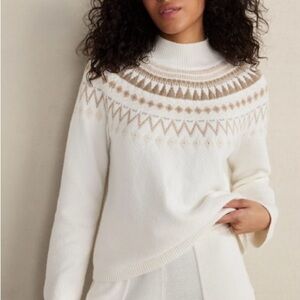 Ralph Lauren Cream and Tan Patterned Turtleneck Sweater